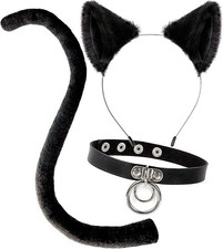 Cat Costume Accessories Cat Ears and Tail Set Black Animal Halloween Accessories