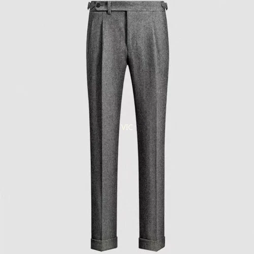 Retro Men's Tweed Herringbone Pants Woolen Casual Business Trousers Slim Fit UK - Picture 11 of 23