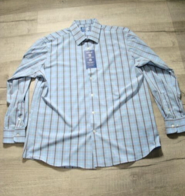Haggar Smart Wash Dress Shirt Long Sleeve Men 16-16.5 Slim Fit Light Blue  Check | eBay