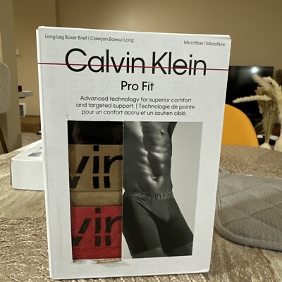Calvin Klein Pro Fit Black 3 Pair Microfiber Long Boxer Brief Underwear MEDIUM