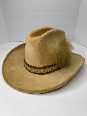 VTG Young An YA Youngan Velvet Western Cowboy Hat w/ Feather 6 3/4-6 7/8  Korea