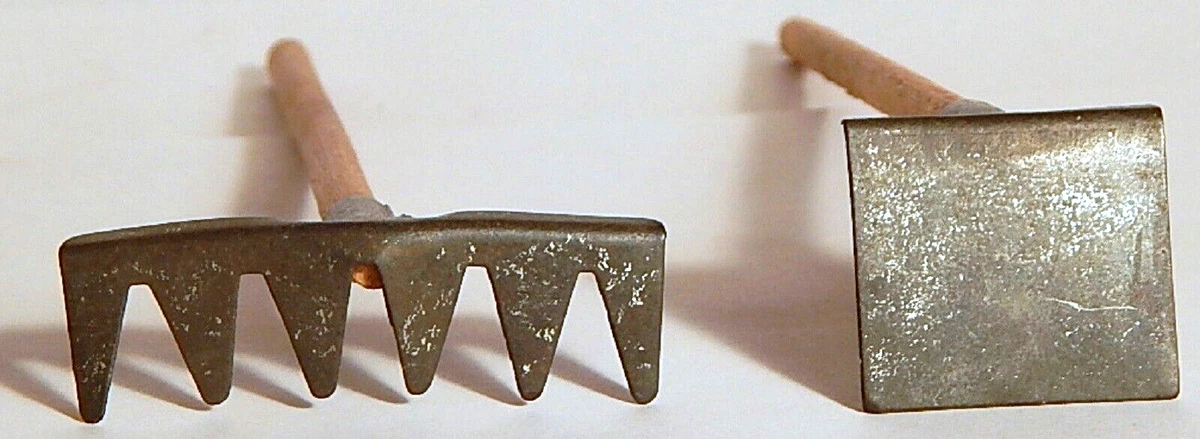 VINT METAL RAKE HOE 1930 CRACKER JACK PRIZE WOOD HANDLES