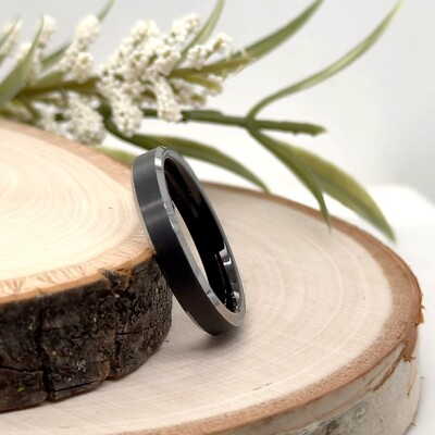 4MM Black & Silver Tungsten Ring For Christmas Matt Finish Polished Edge Band