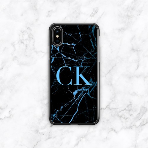 For iPhone XR X XS Max 8 7 6S Personalised Marble Monogram Initials Phone Case - Picture 4 of 5