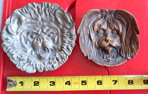 2  Antique Bronze Bulldog Terrier Cigar Ashtray Tobacciana Tray  Arts & Crafts