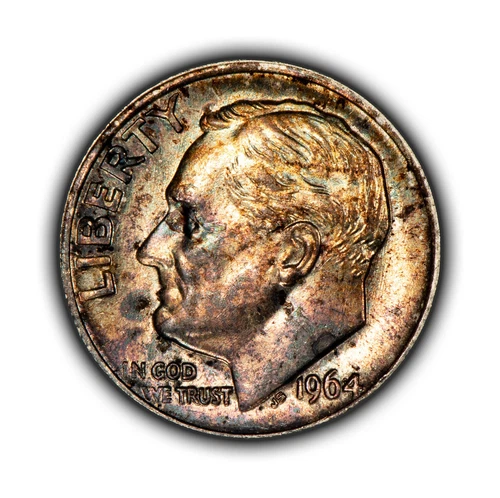 1964 10c Roosevelt Silver Dime - Colorful Toning - BU - SKU-Z4721