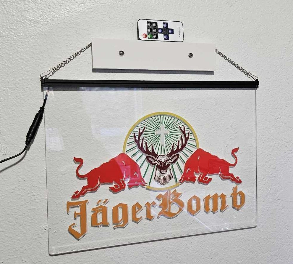 Jager Bomb Jaegermeister Red Bull Led Sign 16 x 12in with Remote