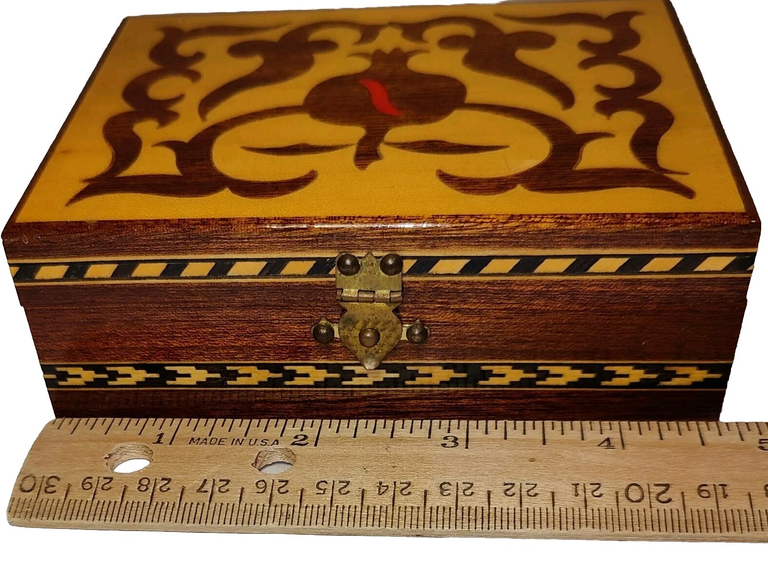 Marquetry Wood Inlay Hinged Boxes 2 Hexagon Made In Spain Rectangle Unmarked 