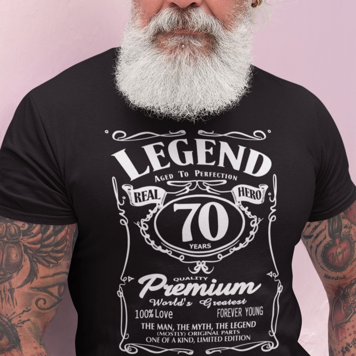 70th Birthday Gift T-Shirt For Men - '70' Design, Blue, Loose Fit Cotton Tee (Made In UK)
