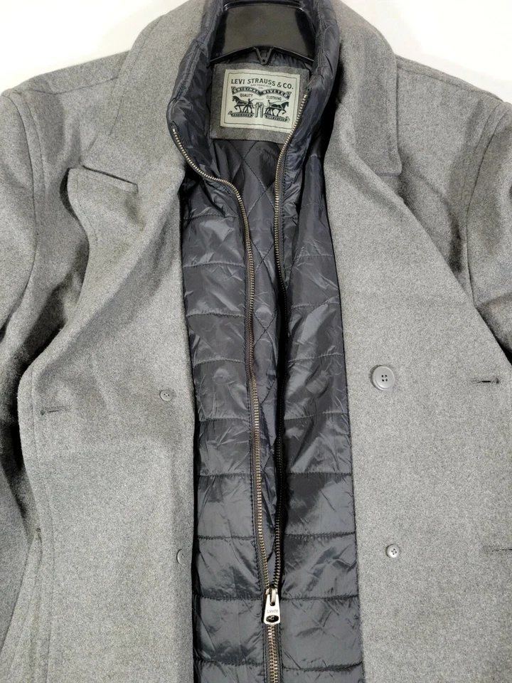 Levi's Peacoat Jacket Men's Small Wool-Blend with Puffer Bib Light Gray LM0JP370 - Image 4 of 4