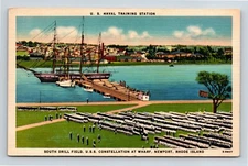 US Naval Training Station South Drill Field Newport Rhode Island Linen Postcard