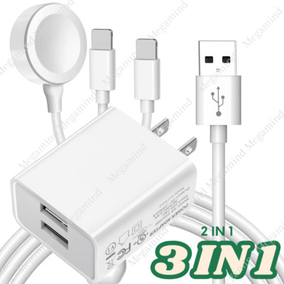 For iPhone Apple Watch iWatch 7/6/5/4/3/2/1/SE USB Magnetic Charger Cable Block