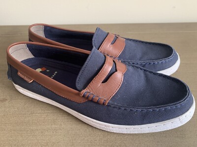 Cole Haan Men\'s Navy Canvas‎ Penny Loafers Brown Leather 11 Blue Comfort Shoes Cole Haan Blue Penny Loafers 11.5 M | eBay main image 2