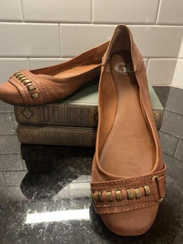 Womens Gianni Bini Camel Leather Ballet Flats Shoe