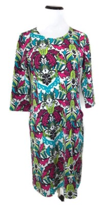 Tracy Negoshian Dress Sz Small Pink Green Floral Stretch Shift Pockets