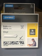 5-DYMO GENUINE Rhino IND Industrial Vinyl Label Black on White 9mm NEW Lot 3/8  