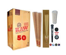 RAW Classic King Size Cone AUTHENTIC(50 pack)+phily tube+glass cone tip