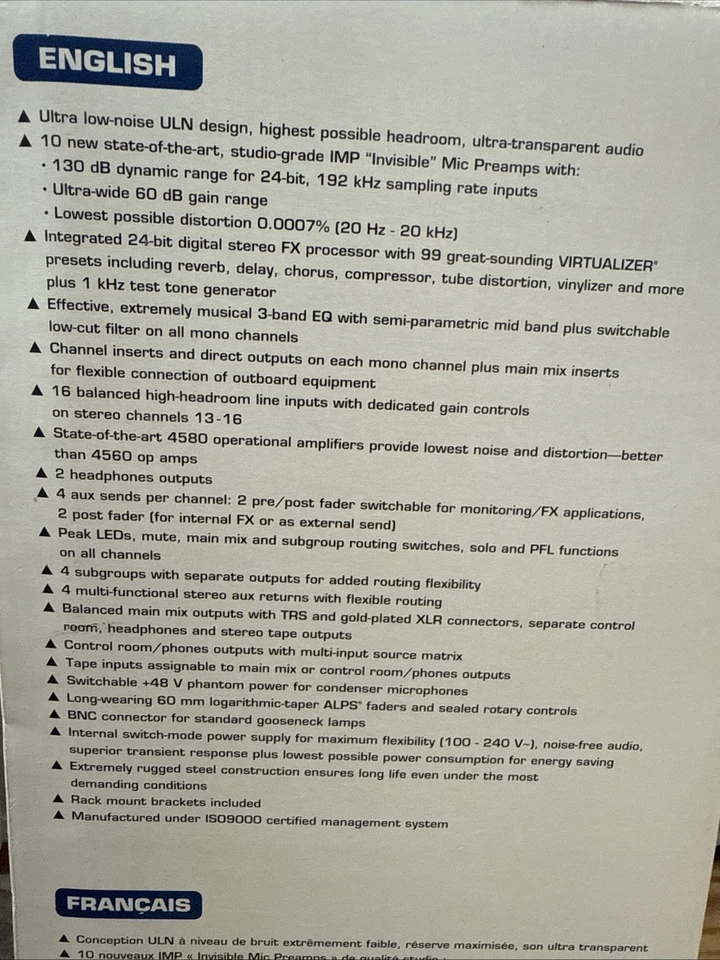 NIB - Behringer Eurorack UB2442FX-Pro 24 Input Audio Mixer - Image 3 of 4