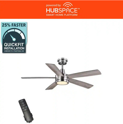Hampton Bay Fanelee 54'' White Color Changing LED Brushed Nickel Smart Ceiling Fa