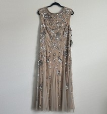 Adrianna Papell Embellished Sequin Mesh Dress NWT Pearls, Beads, Lined Dress 14
