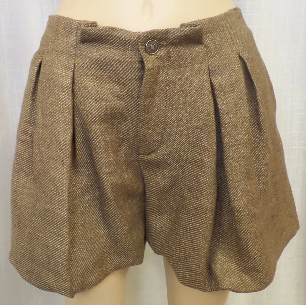 See By Chloe Pleated Bubble Shorts Linen Tweed Balloon Herringbone 10 NWT $375