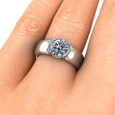 2 Ct Round Cut Bezel Set Solitaire Diamond 14K White Gold Finish Engagement Ring