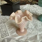 RARE FENTON PASTEL PINK ROSE HOBNAIL MILK GLASS TRUMPET VASE! PRETTY!