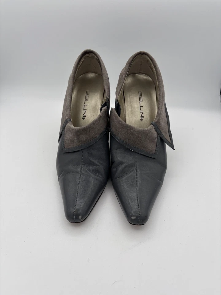 Salto alto Bellini feminino 7,5 cinza couro e camurça biqueira pontiaguda - Imagem 2 de 4