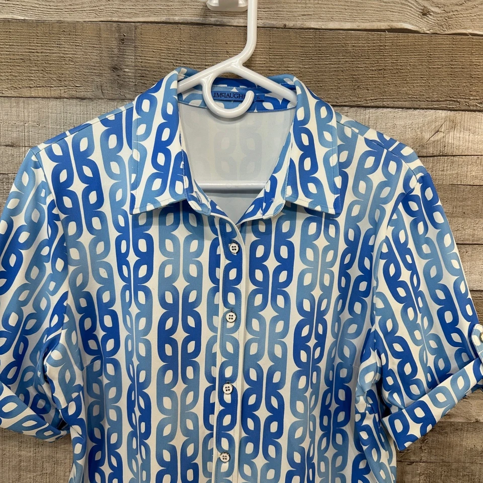 Camisa corta de tela J McLaughlin para mujer XL azul blanco estampado con botones Slv Catalina Foto 2 de 4