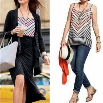 Cabi #5043 Size L Chevron Multi Striped Chiffon Layered Sleeveless Cami Tank Top