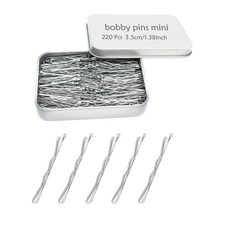 220 Ct 1.38 Inch Mini Silver Gray Cute Bobby Pins with Metal Box, Small Hair Bob