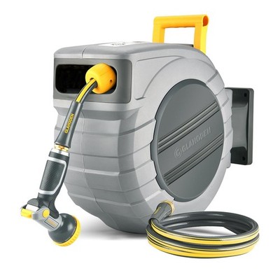 GLAHODEN Retractable Garden Hose Reel 5/8 in x 100 ft 5/8'' 100FT, Light Gray