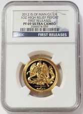 2012 GOLD ISLE OF MAN PIEFORT 1 OZ ANGEL HIGH RELIEF NGC PF 69 UC FIRST RELEASES 4534.21 per troy oz