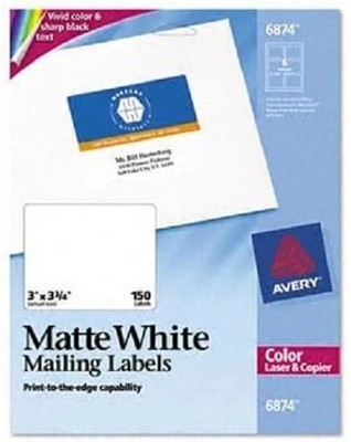 Avery 6874 Laser Labels for Color Printing 3 x 3-3/4 White 150 Pack