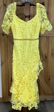 Lulus Yellow Lace Midi Dress Size XS Flutter Sleeve Asymmetrical Hem