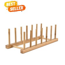 Bamboo Wooden Dish Rack, Vertical Plate  Lid Organizer for Kitchen Cabinet o...