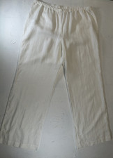 Chico's White Pull-On Pants Size 2 Regular Women's 100 Linen Large Wide-Leg