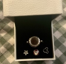 GENUINE PANDORA LOCKET RING 925 SILVER SIZE 60 WITH 3,FLOATING CHARMS VGC.