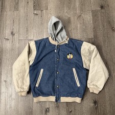 Vintage Disney Denim Varsity Jacket Mens Small Mickey Mouse Hooded 90s