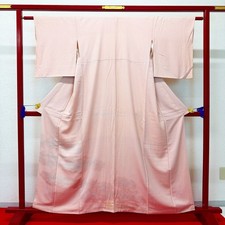 Authentic Japanese Silk Houmongi Kimono Pale Pink Kasumi Pattern Semi-Formal