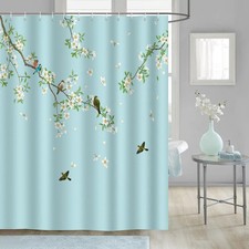 Bonhause Birds and Flowers Shower Curtain 180 x 180 cm Blossom Floral Bathroom 