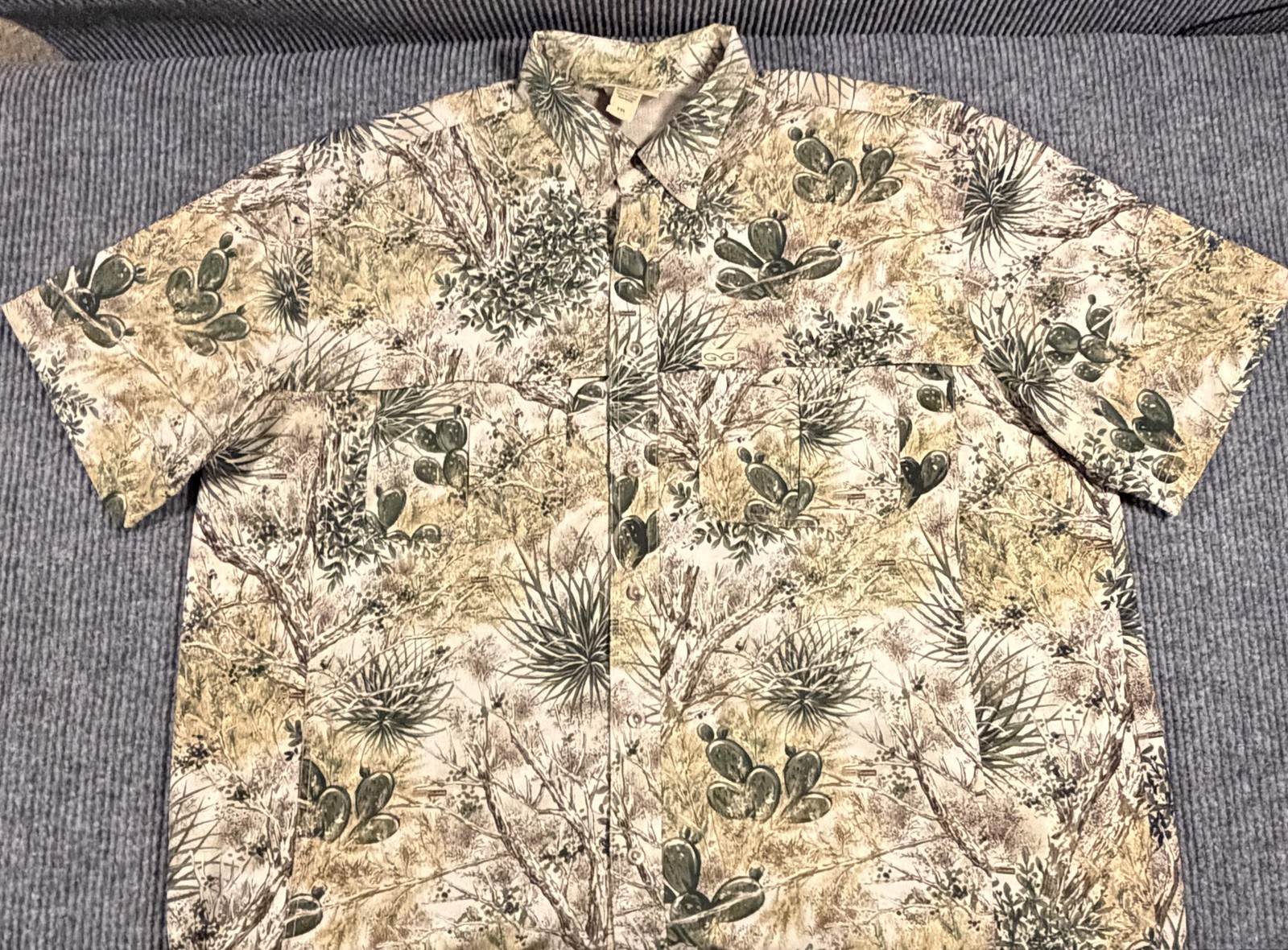 GameGuard Shirt Mens 2XL Desert Camo Hunting Short Sleeve Button Up Vented Beige