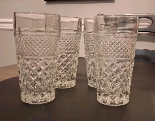 Vtg Anchor Hocking Wexford Pattern Clear Ice Tea Tumblers Glasses 6.25" Set Of 4