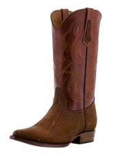 Mens Cowboy Boot Leather Cognac Buffalo Print Vaquero Rancho Bota Size 11.5,13.5