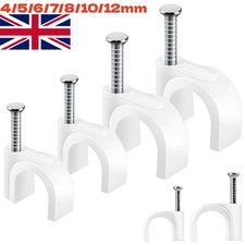 Image of White Round Cable Clips Heavy Duty Fixing Nails white Round Wire Clips 4mm ~12mm