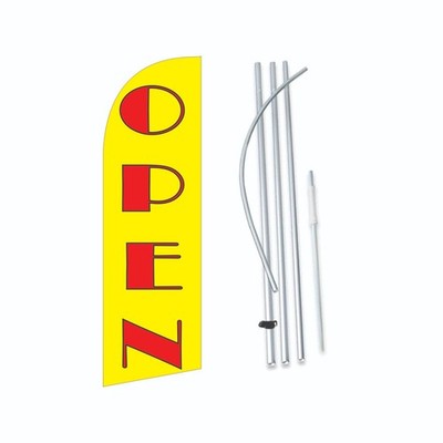 Open 8 ft Yellow Single Sided Windless Swooper Feather Flag Set
