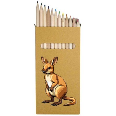 12 x 'Pixel Style Wallaby' Long 178mm Coloured Pencils / Pencil Set (PE00089245)
