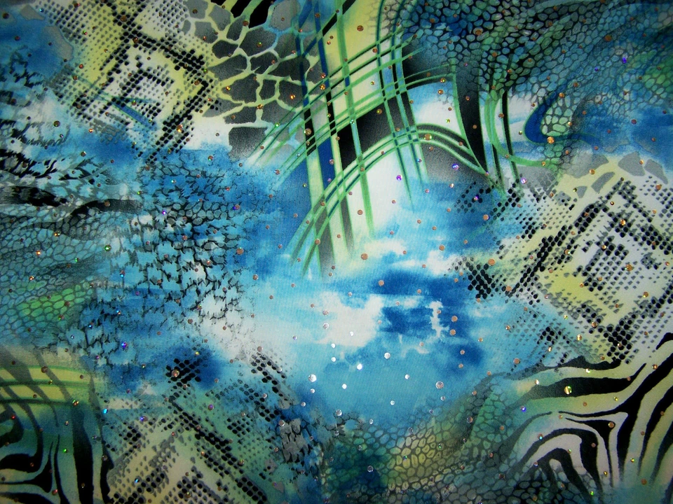 Blue Swirly Animal Print Hologram Sequin Dot Lycra Stretch Fabric 1 yard 11 inch - Image 3 of 4