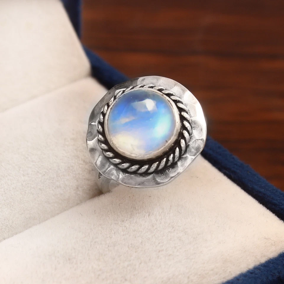 Natural Rainbow Moonstone Adjustable Ring, 925 Sterling Silver Ring ''RJR0170 - Image 2 of 3