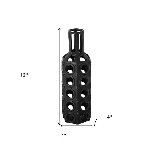 12" Black Pierced Pattern Ceramic Vase - Bild 9 von 9